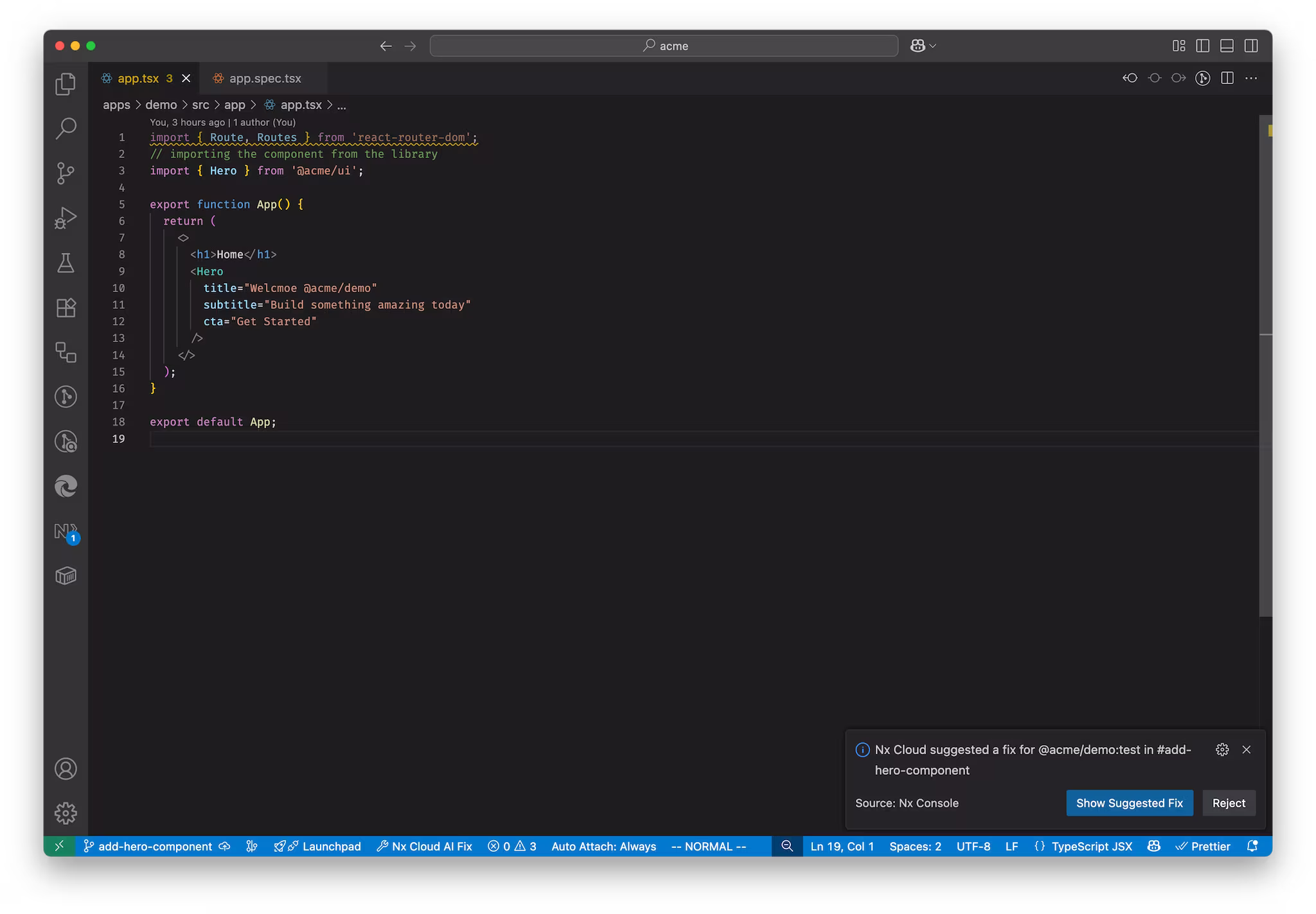 Nx Console with failure notification